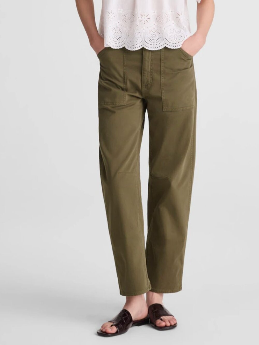 Madewell Darted Barrel Leg Utility Pants Safari Khaki High Rise Cropped Size 26